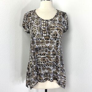 Cable & Gauge Geometric Knit Top Large Loose Fit Travel Comfort Boho Cottagecore